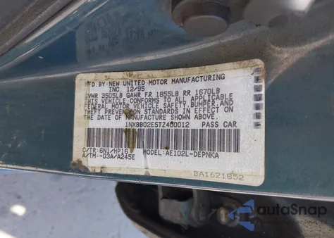 1996 Toyota Corolla Dx из США, поврежденный, VIN 1NXBB02E5TZ400012